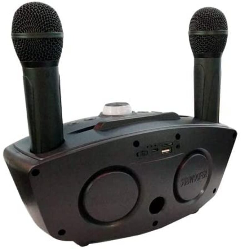 Umeema Portable Karaoke Wireless Bluetooth Speaker with 2 Microphones & Karaoke Support AUX TF Card U Disk FM Radio, Black