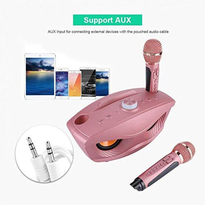 SDRD Hotlink Portable Karaoke Wireless Bluetooth Speaker with 2 Microphones Support AUX TF Card U Disk FM Radio, Pink