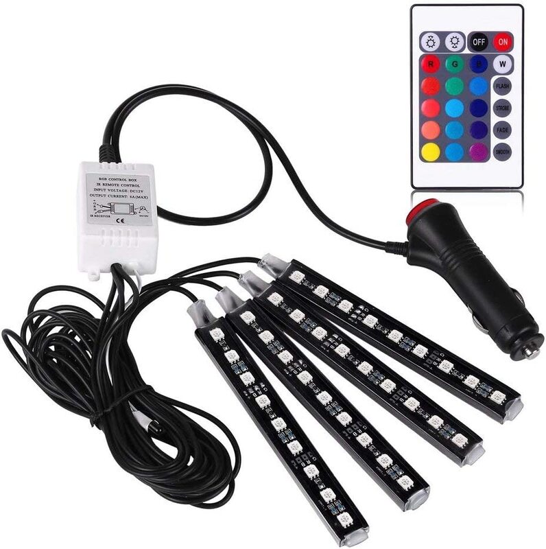 12V RGB LED Colourful Car interior Light with Wireless Remote Control, Black