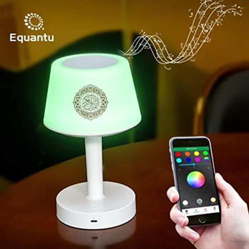 Equantu 7 Colours LED Touch Quran Speaker 8GB Table Lamp with 16 Reciters Plus & 16 Translations, SQ-917, White
