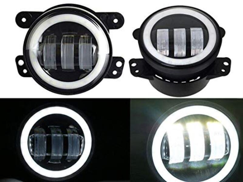 Global Accessories Round LED Fog Lights Off-road Lamps Front Bumper Lights for Jeep Wrangler, 2 Pieces
