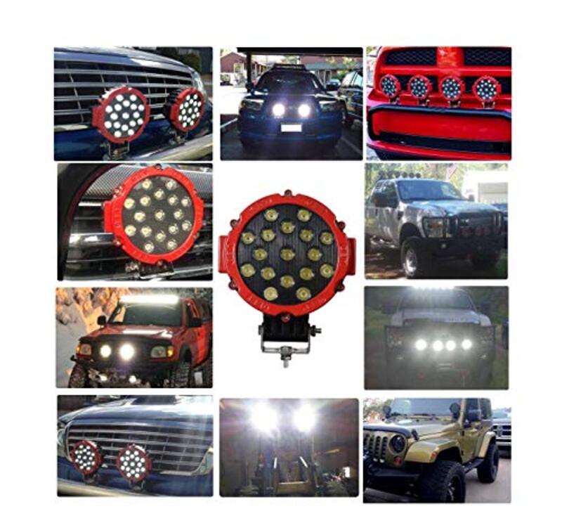 Global Online Led Off-Road Spot Round Work 10-30V Lamp Headlight For Truck ATV Jeep Wrangler Car, 51W-6000K, Red