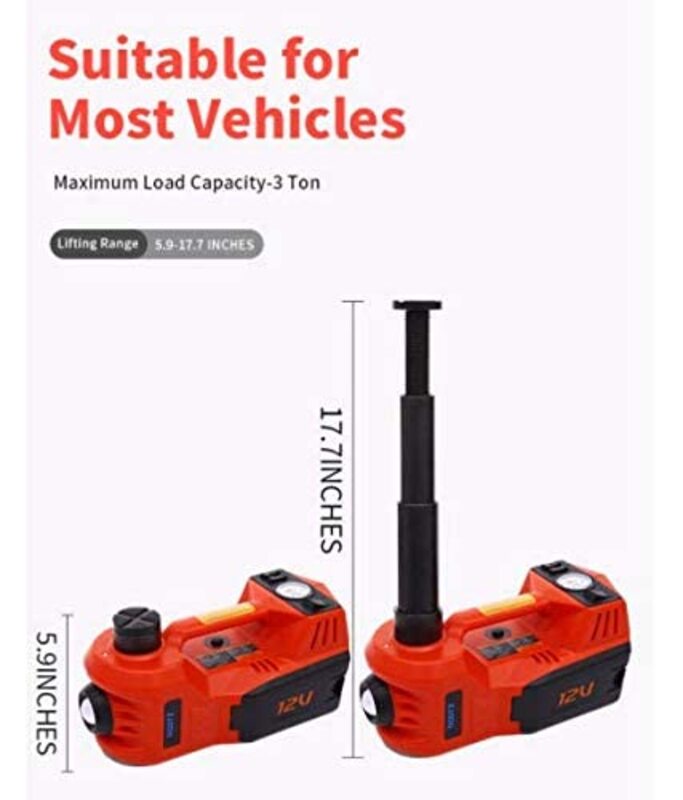 Toby's 12V 3 Ton Electric Hydraulic Floor Jack and Air pump with Electric Wrench, 3 Pieces