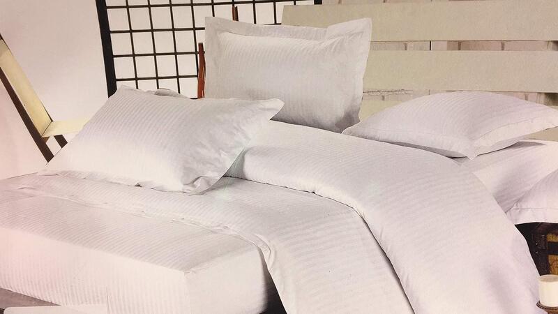 Olive 6-Piece Hotel Strip Line Design Bedsheet Set, King, White