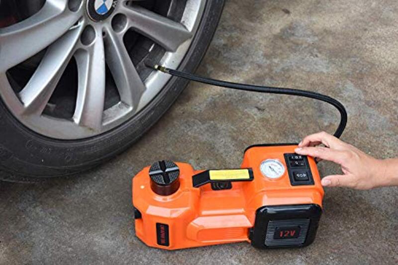 Conpex 360 A 5 Ton Electric Car Hydraulic Floor Jack with Built-in Tire Inflator Pump & Led Light, Orange/Black