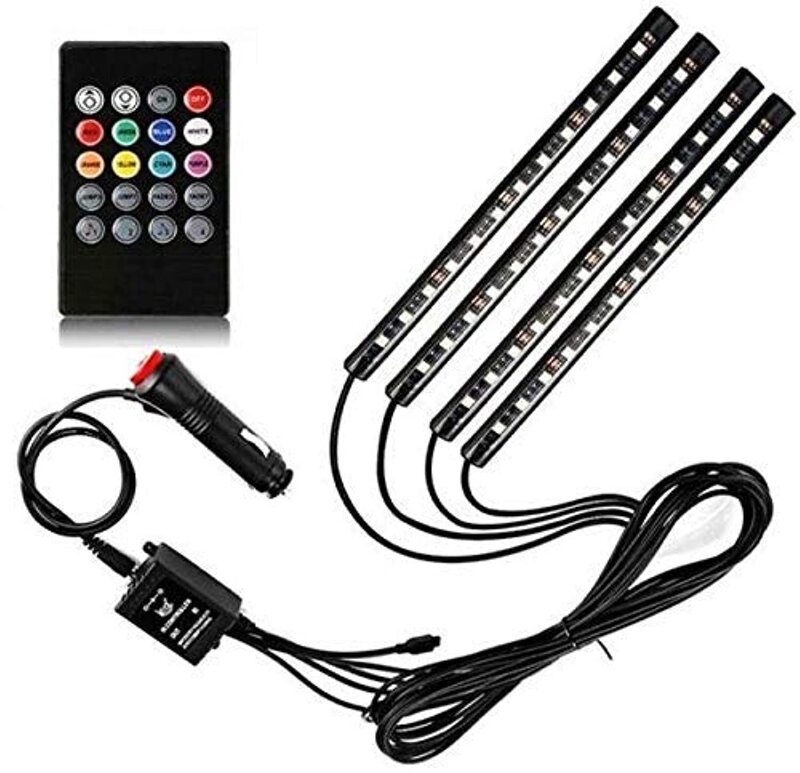 36 5050 Leds Interior Car RGB LED Strip Neon Light Kit with Music and Wireless Remote, 4 Pieces