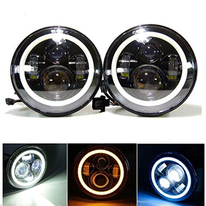 Hanma Halo Angle Eyes Round LED Headlights for Jeep Wrangler, Black, 7-inch