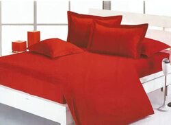 umeema Soft Cotton Striped Duvet Cover Set, Fitted Bedsheet with Pillowcases, 6 Pieces, King Size ( Red 220x240cm)