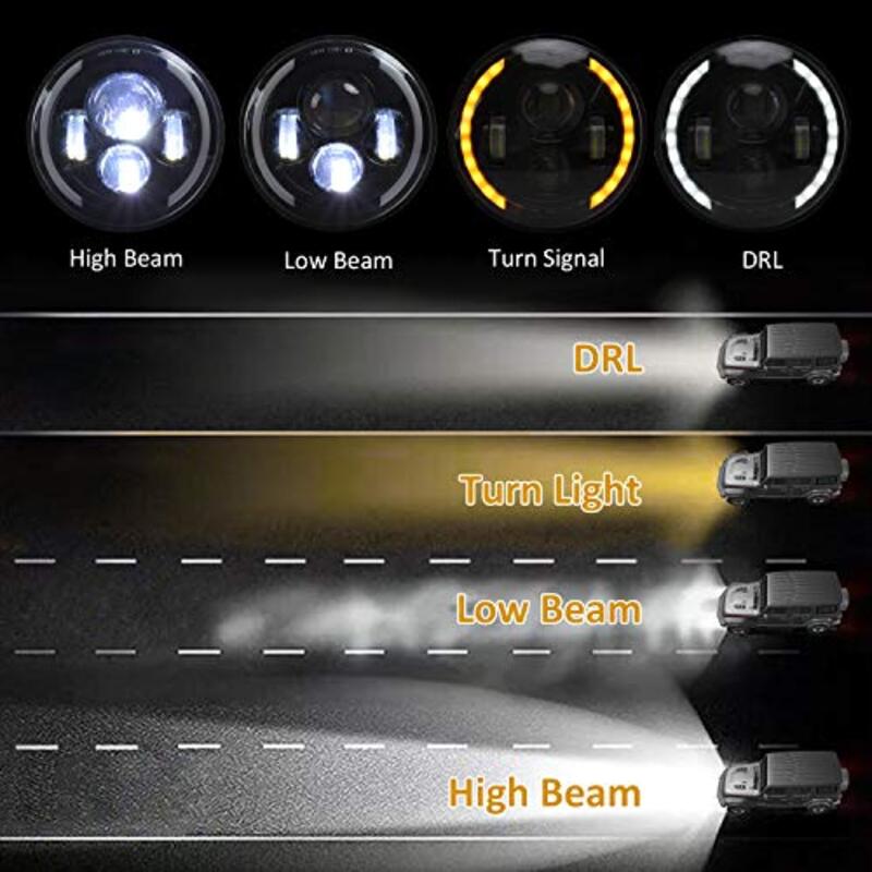 Zmoon 7-Inch Jeep Wrangler Round LED Headlights, 200W, 2 Pieces