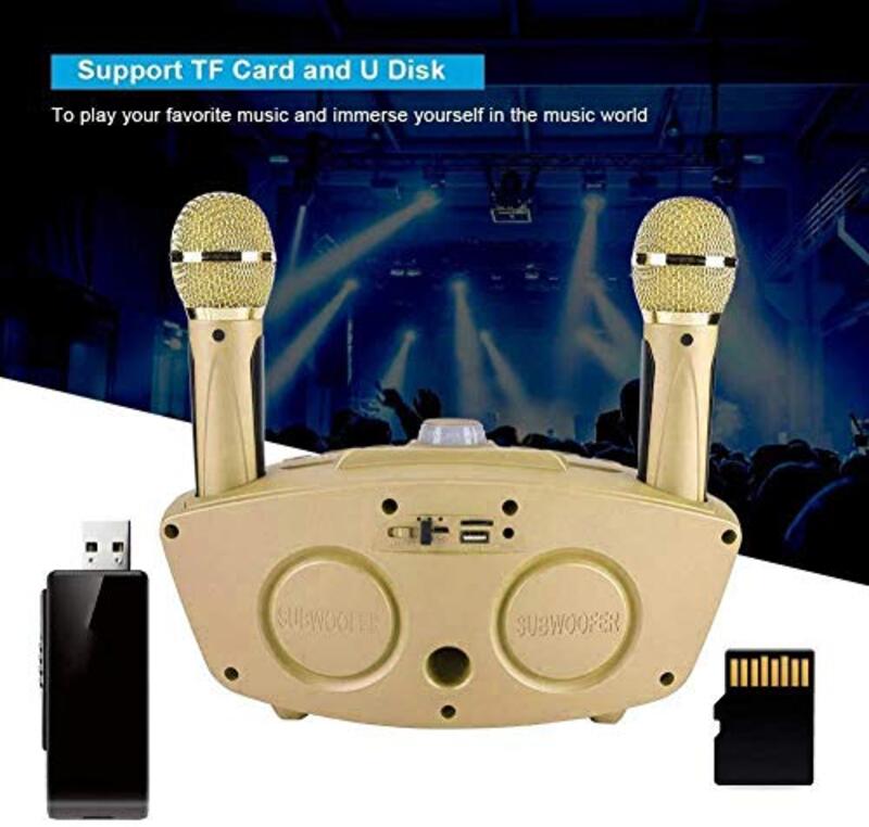 SDRD Portable Karaoke Wireless Bluetooth Speaker with 2 Microphones & Home Karaoke Support AUX TF Card U Disk FM Radio, Gold