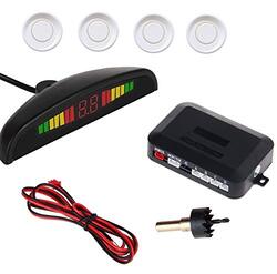 LED Car Parking Sensor and Auto Reverse Assistance Backup Radar Detector System, 4 Sensors, White