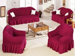 King Queen 7 Seater Sofa Cover, Dark Red