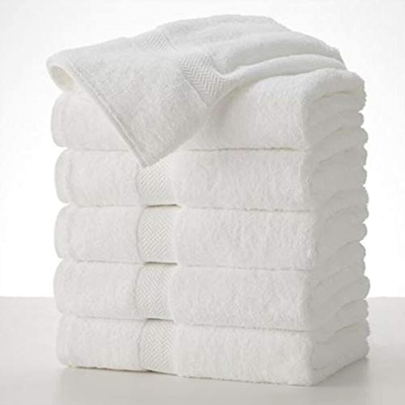 6-Piece Cotton Solid Pattern Bath Towel, White