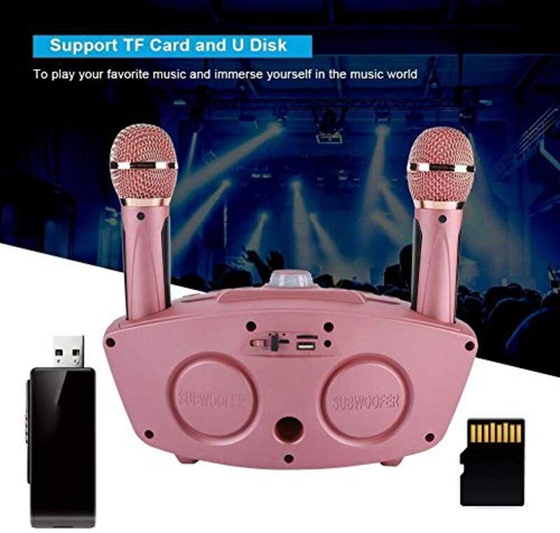 SDRD Hotlink Portable Karaoke Wireless Bluetooth Speaker with 2 Microphones Support AUX TF Card U Disk FM Radio, Pink