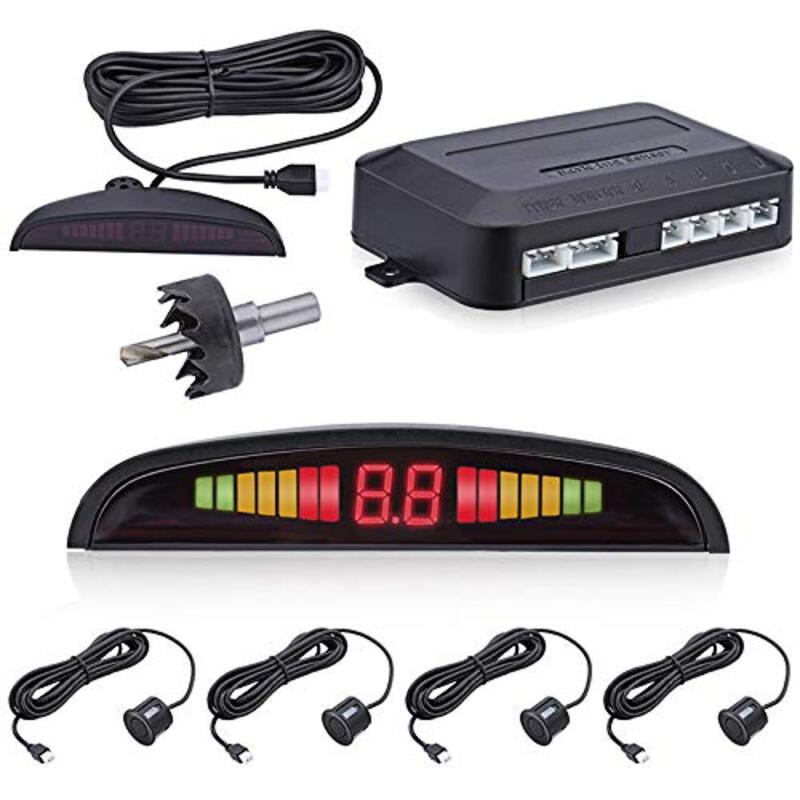 LED Reverse Backup Radar System and 4 Car Parking Sensors, Black