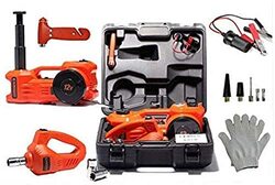 Toby's 3-in-1 5 Ton Light Electric Car Hydraulic Floor Jack with Built-in Tyre Inflator Pump & LED Light, Orange Black