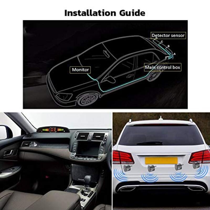 Car Reverse Backup Radar System with 4 Parking Sensors/LED Display and Sound Warning, Black