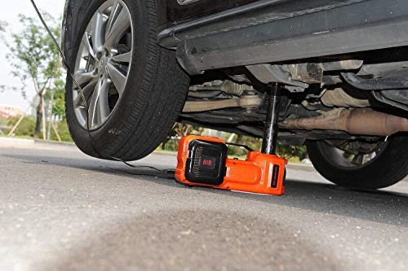 Toby's 3-in-1 5 Ton Light Electric Car Hydraulic Floor Jack with Built-in Tyre Inflator Pump & LED Light, Orange Black