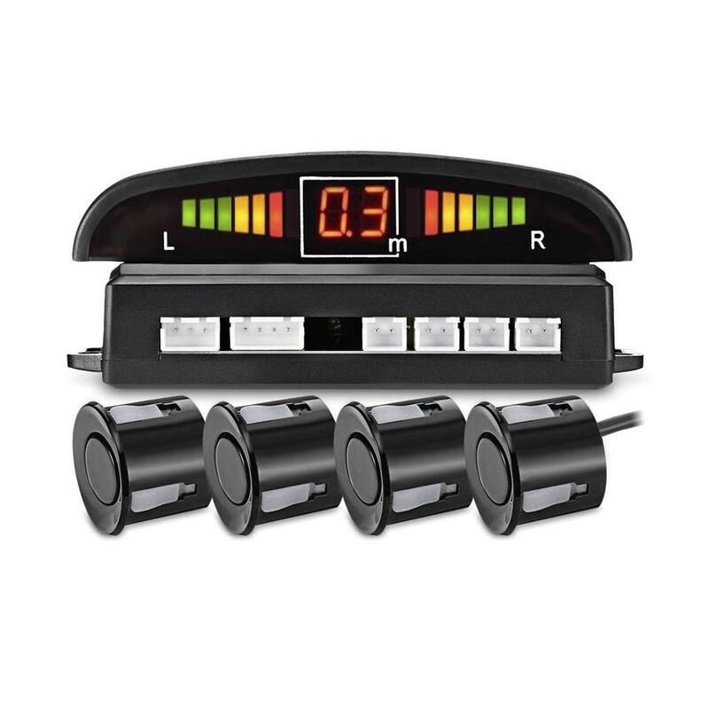 Car Reverse Backup Radar System with 4 Parking Sensors/LED Display and Sound Warning, Black