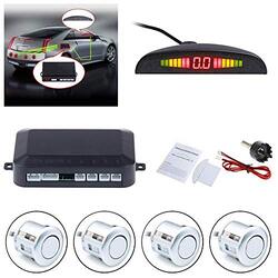 4-Piece Auto Reverse Assistance Backup Radar Detector System LED Car Parking Sensor, Silver