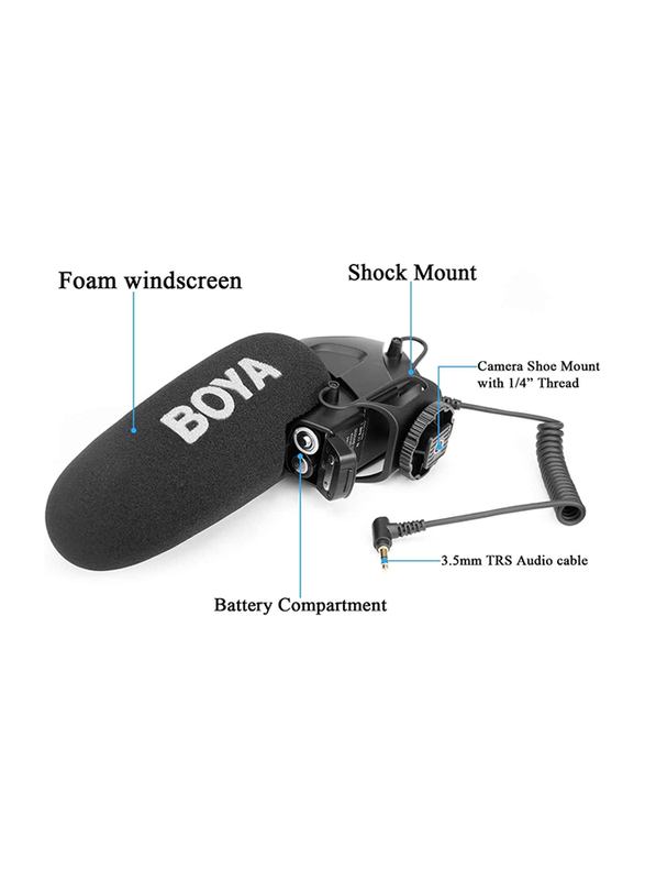 Boya BY-BM3031 DSLR On-Camera Super-Cardioid Shotgun Microphone for Canon Nikon Sony DSLR Cameras & Camcorder, Black