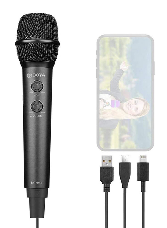 Boya BY-HM2 Universal Digital Cardioid Handheld Microphone with Mini Tripod for iOS Devices/Type-c Devices/PC, Black