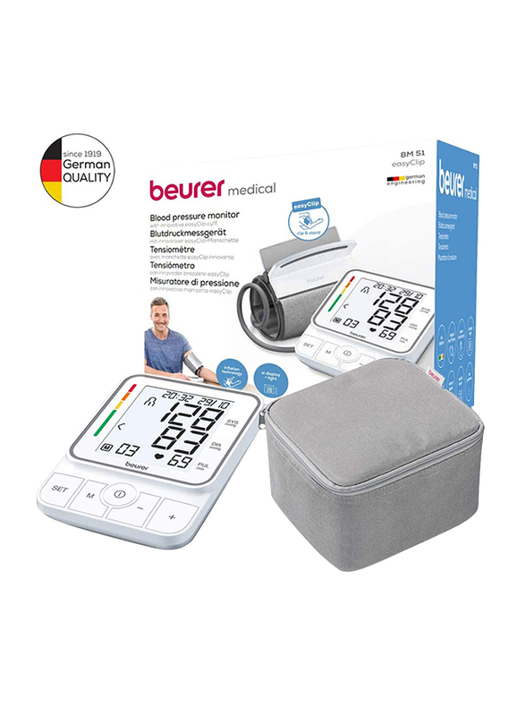 بيورير BM 51 جهاز مراقبة ضغط الدم من أعلى الذراع, أبيض/رمادي