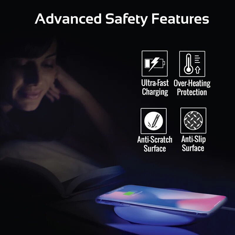 Promate Cloud-Qi Wireless Charging Pad with Colorful LED Lights, White