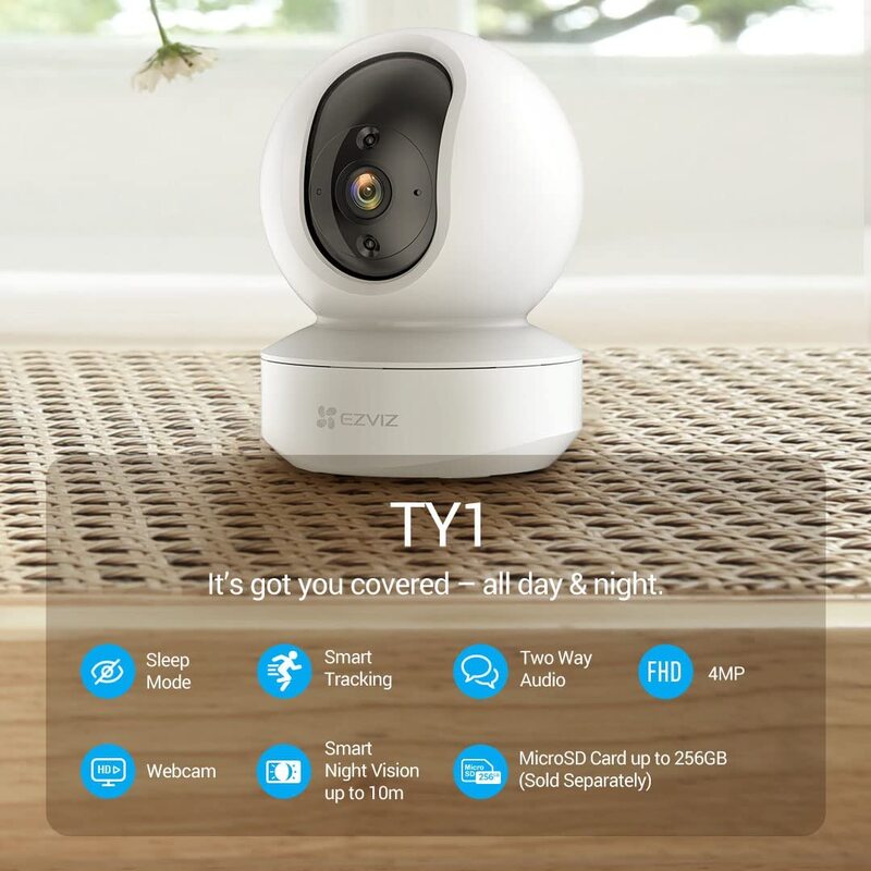 EZVIZ TY1 - كاميرا Wi-Fi ذكية قابلة للتحريك والإمالة ، تحدث باتجاهين