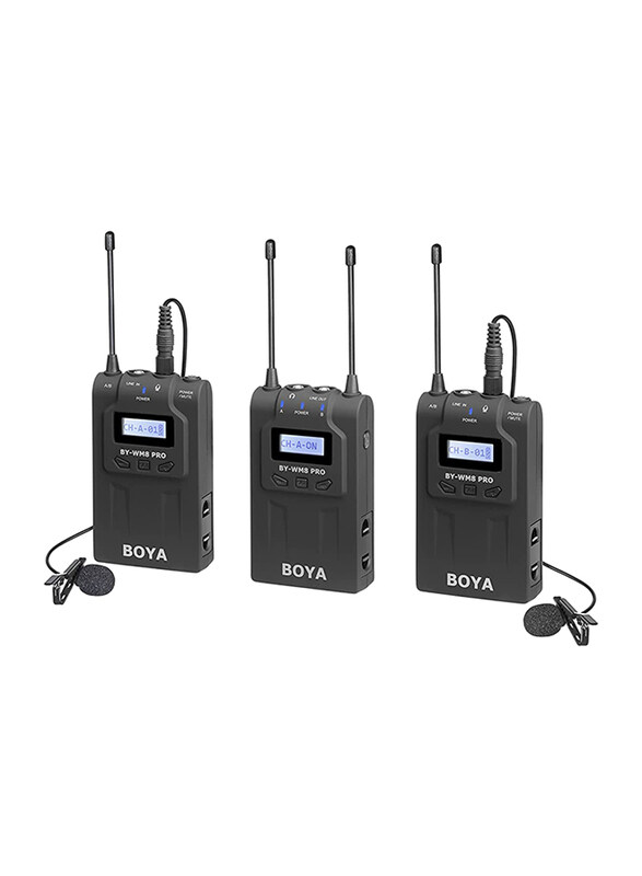 

Boya By-WM8 Pro-K2 Uhf Dual-Channel Wireless Microphone Receiver+Transmitter A+B+ Lcd Screen for Canon Nikon/Sony/DSLR Camera, Black