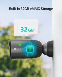 Ezviz Battery Security Outdoor Camera with Solar Panel, BC1C, Black