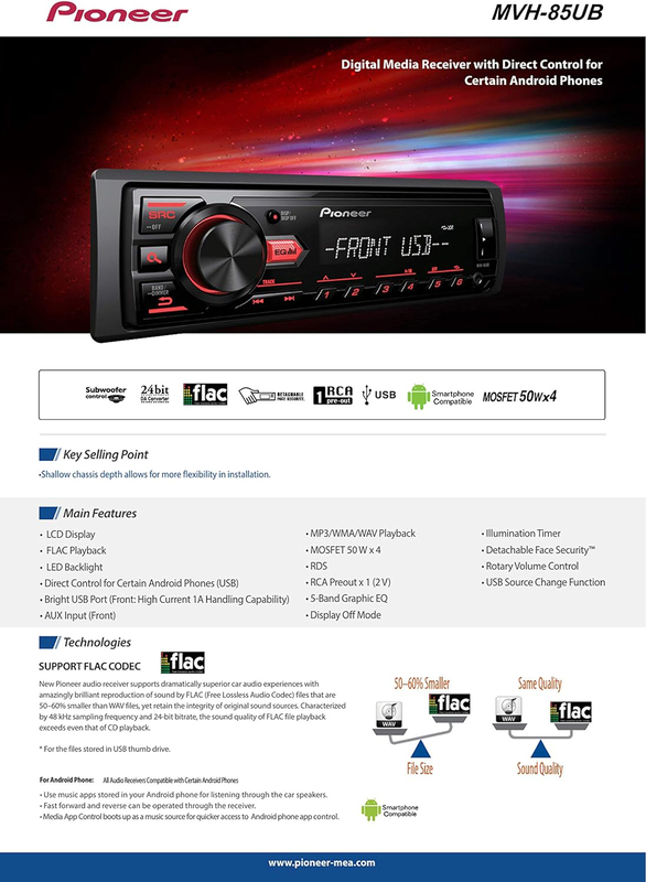 Pioneer MVH-85UB Digital Media Car Stereo Receiver with USB, Auxiliary MP3 Playback Mixtrax & Media App Control, Black