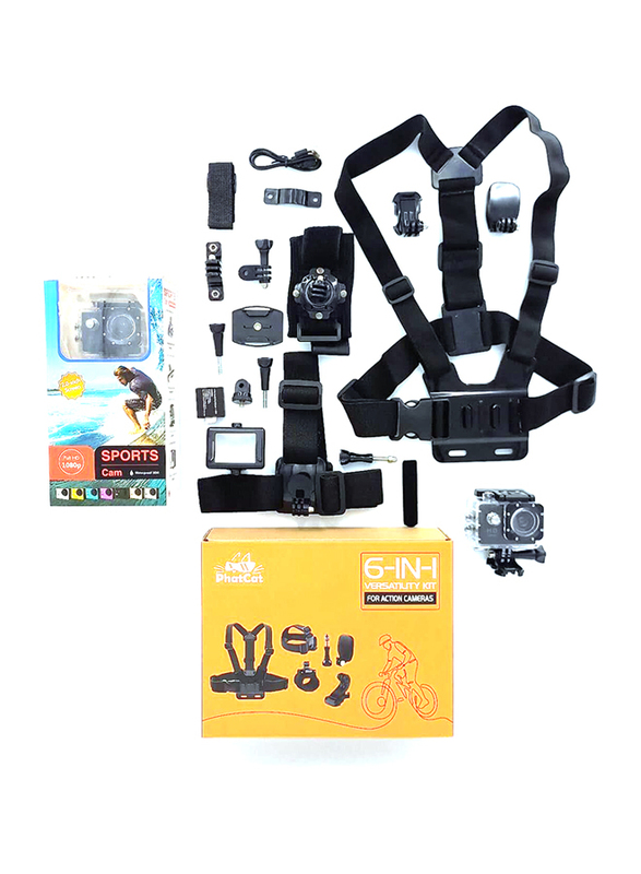 PhatCat 6-IN-1 Versatility Kit with Action Camera, Black
