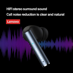 Lenovo LP60 True Wireless Bluetooth 5.0 In-Ear Earbuds with Microphone and Charging Case, Black/Silver