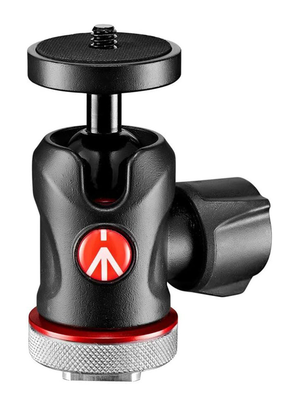 Manfrotto Centre Ball Head with Cold Shoe Connection for Monitors, Led, Microphones, Action Cameras & Accessories Up To 4 Kg, Mh492Lcd-Bh, Black