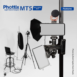Phottix MT5 Light Stand Adapter & Ballhead Kit for Cameras, Black