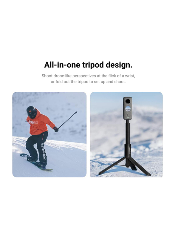 Insta360 2-in-1 Invisible Selfie Stick & Tripod for Insta360 GO/GO2/ONE X/ONE X2/X3/ONE R/ONE RS, Black
