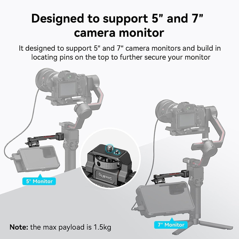 SmallRig Adjustable Camera Monitor Mount with Quick Release NATO Clamp, Cold Shoe Mount, Anti-Twist Design for DJI RS 2, RSC 2, RS 3, RS 3 Pro, RS 3 Mini, 3026B, Black