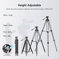SmallRig 78 Inch AD-100 Free Blazer Heavy-Duty Carbon Fiber Video Tripod System with One-Step Locking System, 360° Fluid Head & Dual-Mode Quick-Release Plate for Camera, 3989, Black