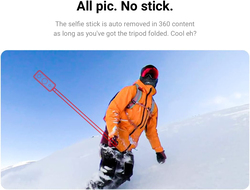 Insta360 2-in-1 Invisible Selfie Stick & Tripod for Insta360 GO/GO2/ONE X/ONE X2/X3/ONE R/ONE RS, Black
