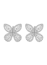 Liali Jewellery Red Carpet Butterfly 18K White Gold Stud Earrings for Women with 128 Diamond, Silver
