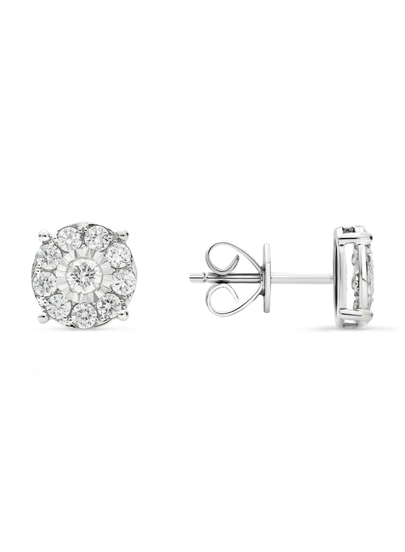 Liali Jewellery 18K White Gold Daily Wear Studded Earrings for Women, with 0.44ct 20 Diamonds, White