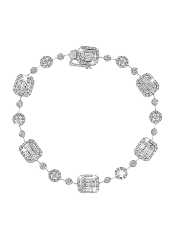 Liali Jewellery Emerald Cut 18K White Gold Designer Bracelet for Women with 240 Diamond, Silver