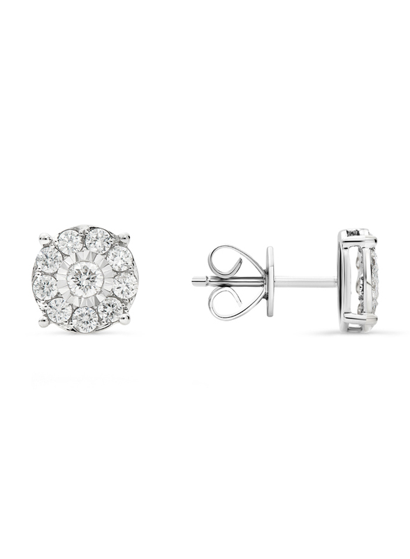 Liali Jewellery 18K White Gold Daily Wear Studded Earrings for Women, with 0.6ct 20 Diamonds, White