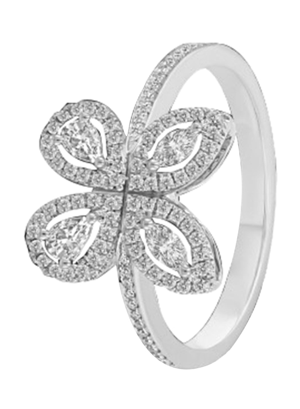 Liali Jewellery Red Carpet Butterfly 18K White Gold Fashion Ring for Women with 88 Diamond, Silver, US 7