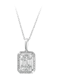 Liali Jewellery Emerald Cut 18K White Gold Diamond Pendant for Women, 2 Carat Look, Silver