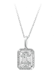 Liali Jewellery Emerald Cut 18K White Gold Diamond Pendant for Women, 1.5 Carat Look, Silver