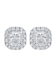 Liali Jewellery Emerald Cut Halo 18K White Gold Stud Earrings for Women with 0.7ct Diamond Stone, White