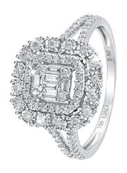 Liali Jewellery Emerald Cut 18K White Gold Halo Fashion Ring for Women with 0.5ct Diamond Stone, White, US 7