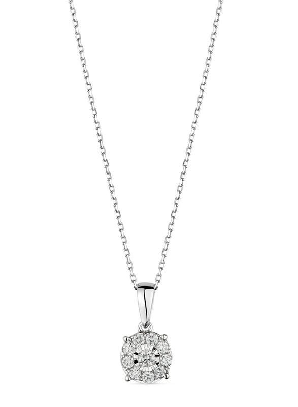 Liali Jewellery 18K White Gold Daily Wear Chain Necklace for Women with 0.15ct 10 Diamonds Pendant, White
